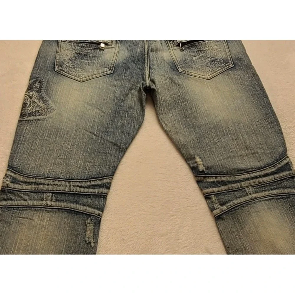 Balmain Paris Distressed Biker Jeans Light Wash Blue Moto Denim Men's 36‎ Casual